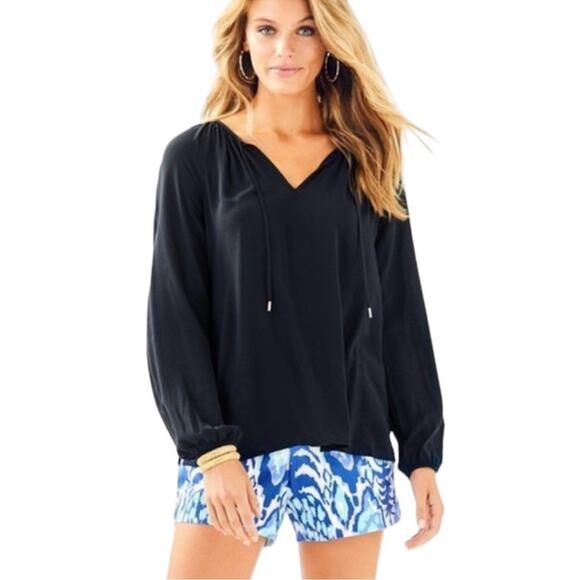Lilly Pulitzer Tops - Lilly Pulitzer Black Willa oversized Boho Peasant top
Large